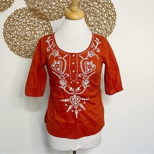 Gap Embroidered Cotton Tunic Deep Carrot Orange White XS